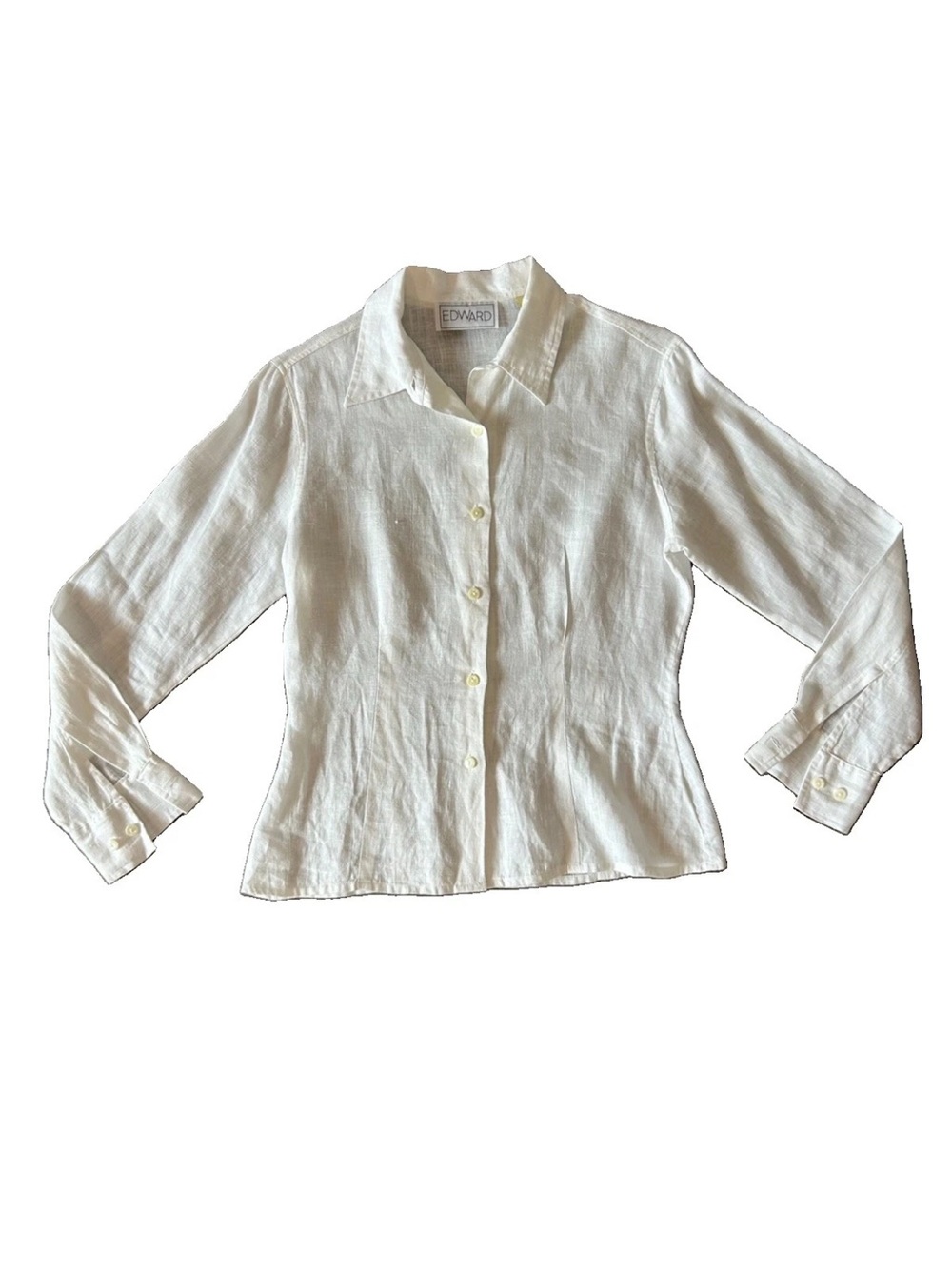 Vintage Edward Irish Linen Shirt Womens S White Button Up Blouse Quiet Luxury - Picture 7 of 7